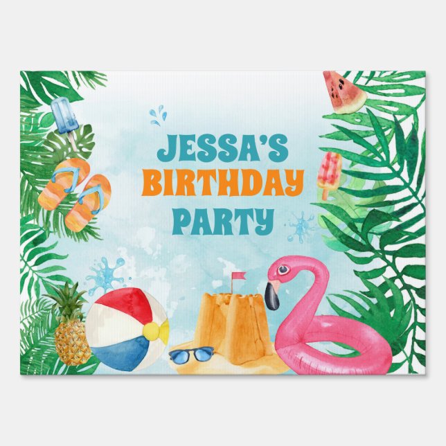 Watercolor Summer Beach Party  Sign (Front)