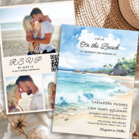 Watercolor Summer Beach Photo Wedding RSVP &
