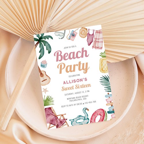 Watercolor Summer Beach Sweet Sixteen Invitation