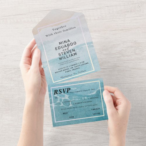 Watercolor summer beach wedding  all in one invitation