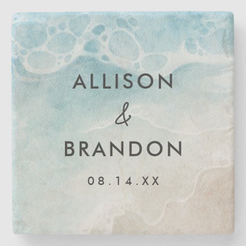 Watercolor Summer Beach Wedding Favor Stone Coaster