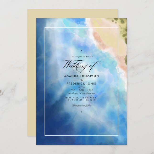 Watercolor Summer Beach Wedding Invitation (Front/Back)