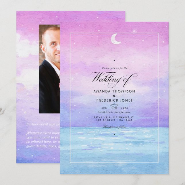 Watercolor Summer Beach Wedding Invitation (Front/Back)