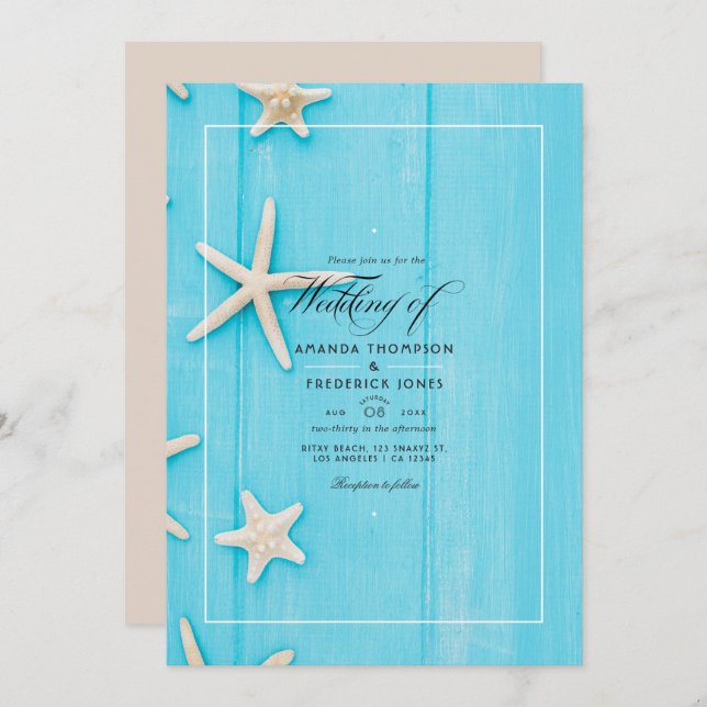 Watercolor Summer Beach Wedding Invitation (Front/Back)