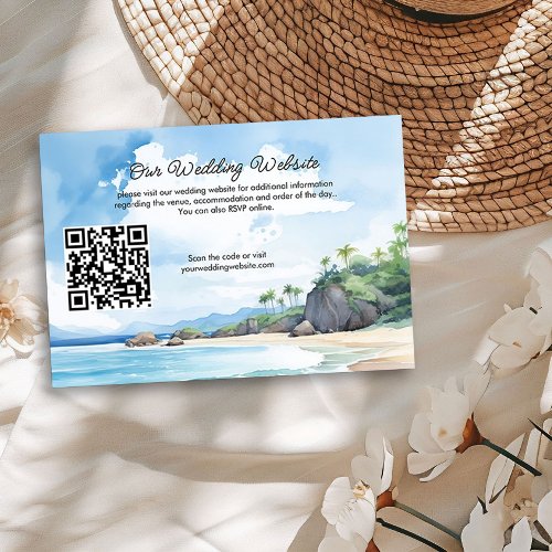 Watercolor Summer Beach Wedding Website QR Code Enclosure Card