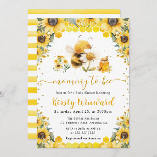 Watercolor Summer Bee and Sunflowers Baby Shower Invitation