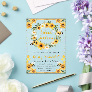 Watercolor Summer Bee and Sunflowers Sweet 16 Acrylic Invitations