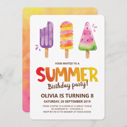 Watercolor Summer Birthday Party Invitation