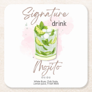 Watercolor Summer Cocktail Square Paper Coaster