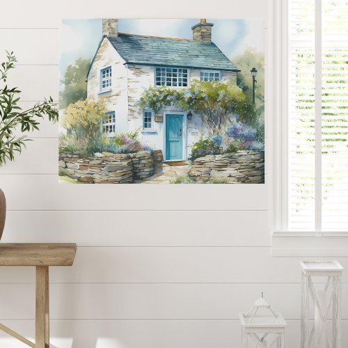 Watercolor Summer English Country Cottage Faux Canvas Print