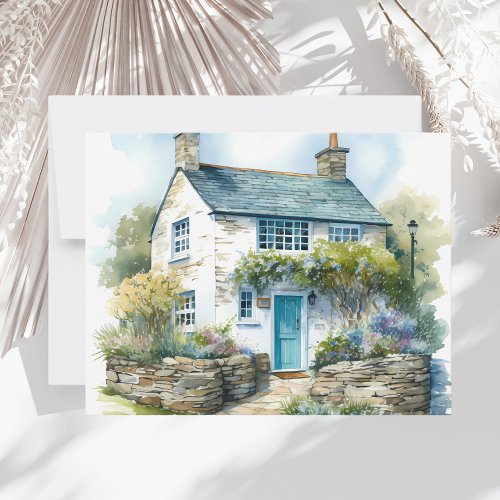 Watercolor Summer English Country Cottage Note Card