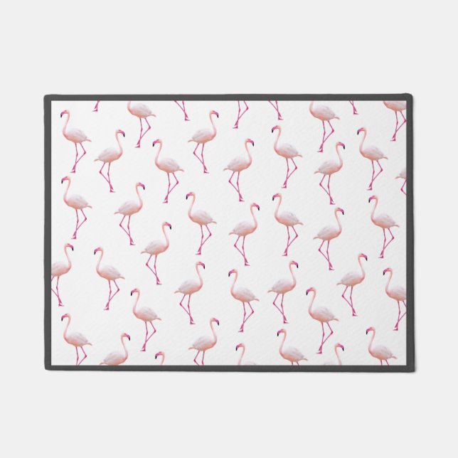 Watercolor Summer Flamingo Pattern  Doormat (Front)