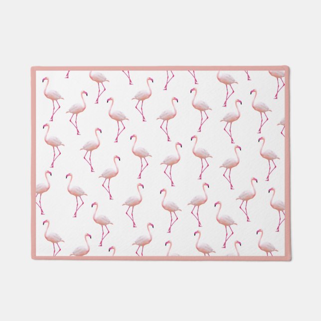 Watercolor Summer Flamingo Pattern  Doormat (Front)