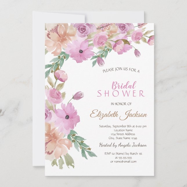 Watercolor Summer Floral Bridal Shower Invitation (Front)