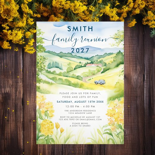 Watercolor Summer Floral Country Family Reunion Invitation