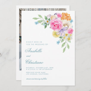 Watercolor Summer Floral Garden Party Wedding Invitation