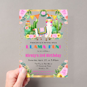 Watercolor Summer Floral Llamas Kids Birthday Acrylic Invitations