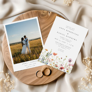 Watercolor Summer Floral Photo Wedding Invitation