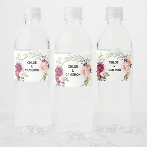 Watercolor Summer Floral Water Bottle Label