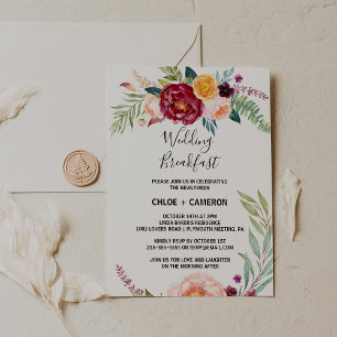Watercolor Summer Floral Wedding Breakfast Invitation