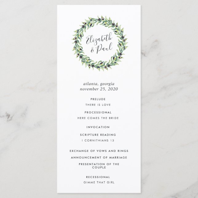 Watercolor Summer  Floral Wedding Ceremony Program (Front)