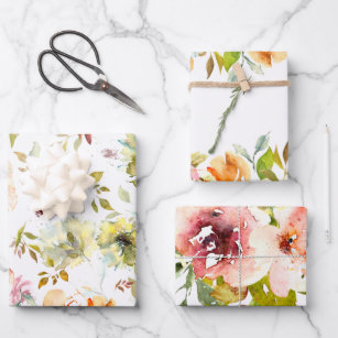 Watercolor Summer Floral Wrapping Paper Sheets