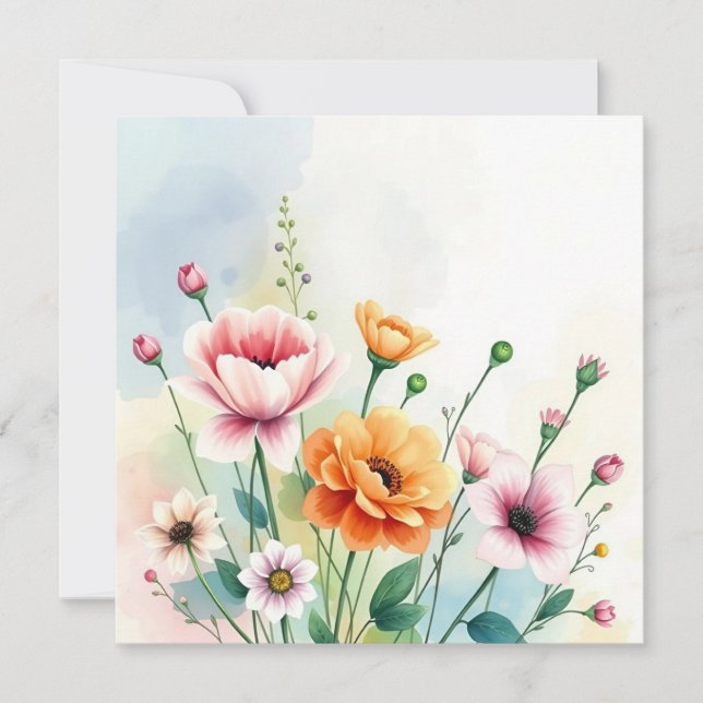 Watercolor Summer Flowers  Card (Front)