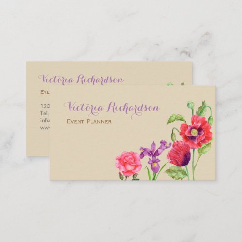 Watercolor Summer Flowers Floral Art Business Card