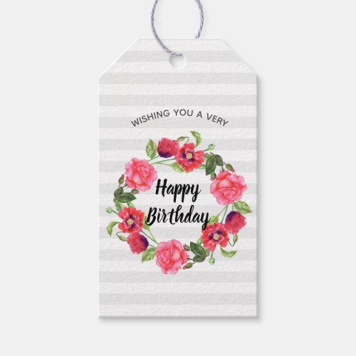 Watercolor Summer Flowers Floral Happy Birthday Gift Tags