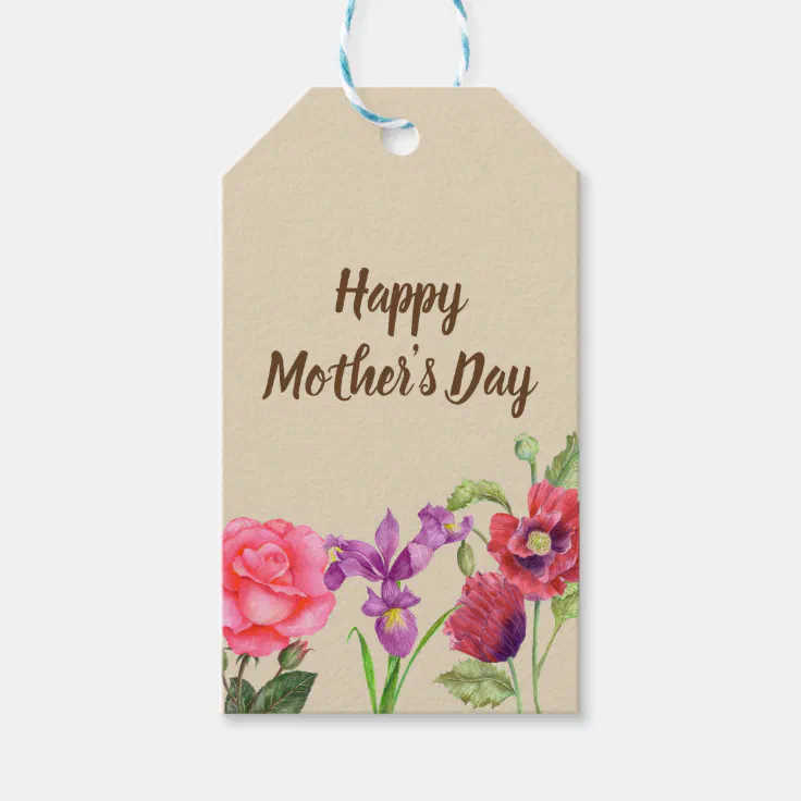 Watercolor Summer Flowers Floral Mother's Day Gift Tags | Zazzle