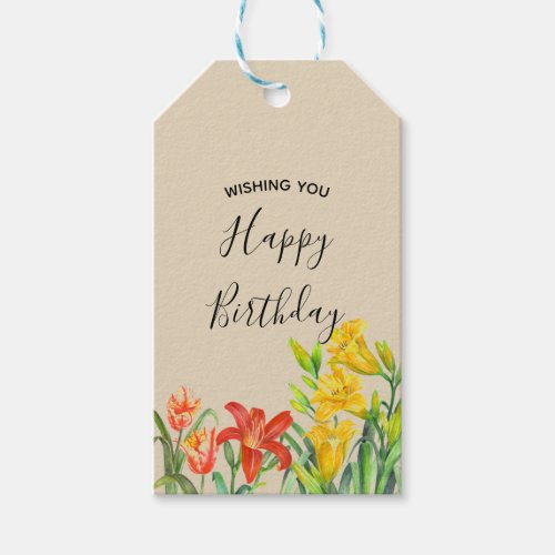 Watercolor Summer Flowers Happy Birthday Gift Tags