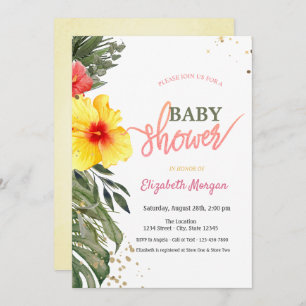 Watercolor Summer Flowers Hibiscus Baby Shower Invitation