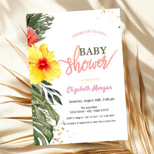 Watercolor Summer Flowers Hibiscus Baby Shower  Invitation