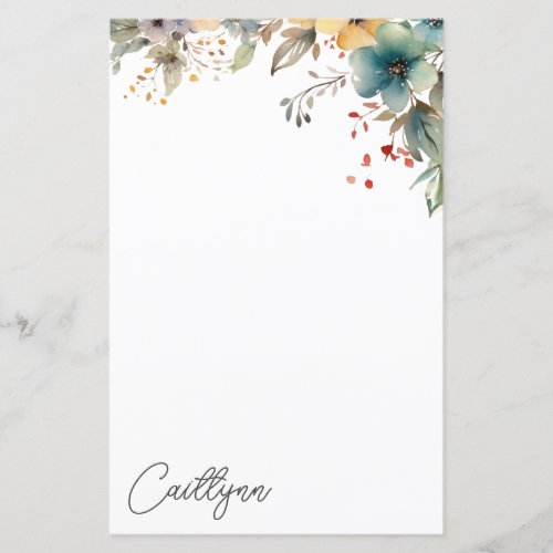 Watercolor Summer Flowers Personalized Stationery