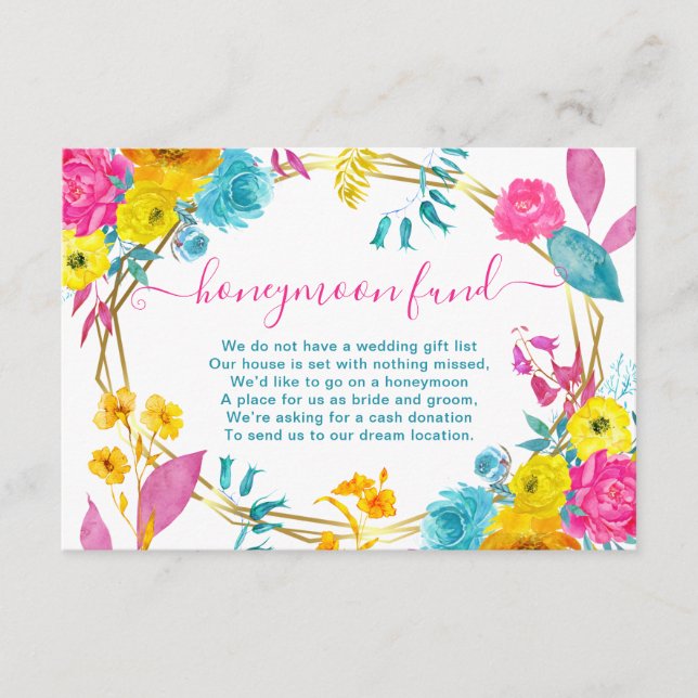 Watercolor Summer Flowers Wedding Honeymoon Fund Enclosure Card (Front)