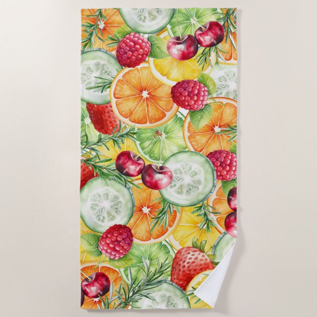 Watercolor Summer Fruit Beach Towel (Front)