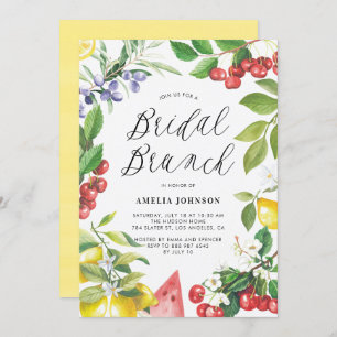 Watercolor Summer Fruits Floral Bridal Brunch Invitation