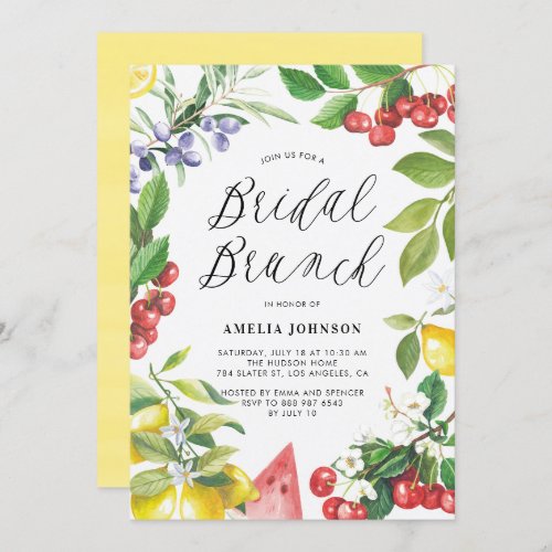 Watercolor Summer Fruits Floral Bridal Brunch Invitation