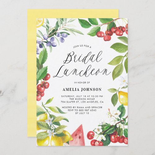 Watercolor Summer Fruits Floral Bridal Luncheon Invitation