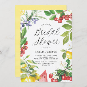 Watercolor Summer Fruits Floral Bridal Shower Invitation