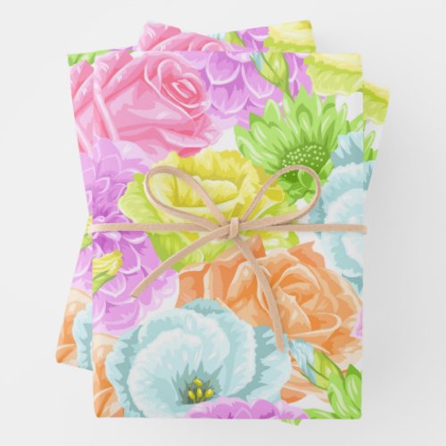 Watercolor Summer Garden Flowers  Wrapping Paper Sheets