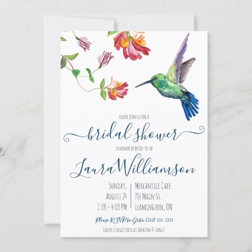 Watercolor Summer Hummingbird Bridal Shower Invitation