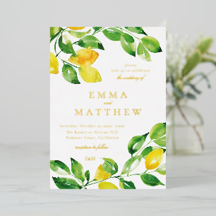 Watercolor Summer Lemon Foil Invitation