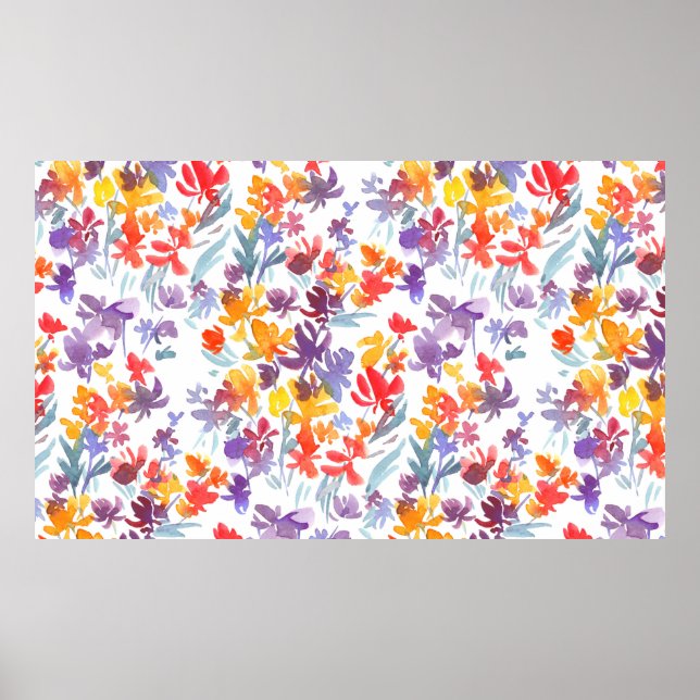 Watercolor summer meadow flowers seamless pattern poster (Front)