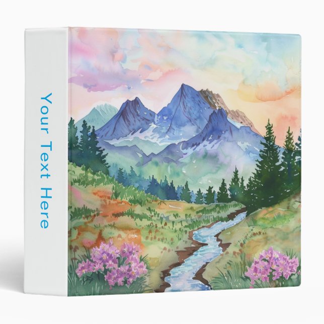 Watercolor Summer Mountain 3 Ring Binder (Front/Spine)