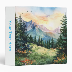 Watercolor Summer Mountain 3 Ring Binder