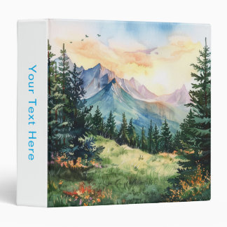 Watercolor Summer Mountain 3 Ring Binder