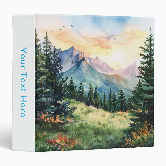 Watercolor Summer Mountain 3 Ring Binder (Front/Spine)