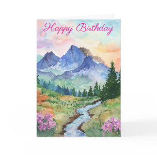 Watercolor Summer Mountain Card