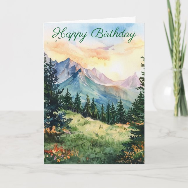Watercolor Summer Mountain Card (Front)